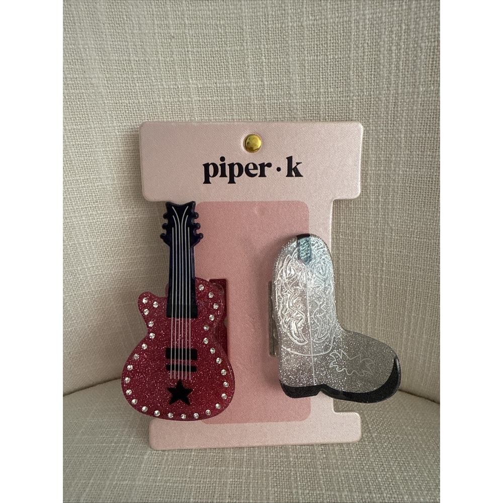 Piper K Boot & Pink Guitar Western Country Hair Clip Nashville Cowgirl NWT‎